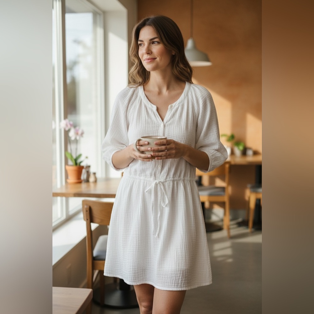 Old Navy Cream Button-Front Mini Dress